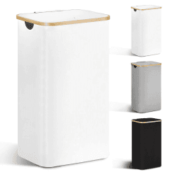 YOUDENOVA Wäschekorb mit Deckel 85L Wäschesammler schmal mit Wäschesack Groß faltbarer Wäschesortierer Holz Bambus Wäschetruhe hoch Laundry Baskets, Weiß 85L Weiß
