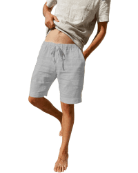 LVCBL Herrenshorts aus Leinenmaterial leichte luftige Sommershorts einfarbige lockere Passform Kurze Freizeithose Hellgrau L
