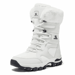 HOBIBEAR Damen Schneestiefel Winterstiefel Outdoor Warm Gefütterte Snow Boot Wasserdicht Wanderstiefel 37-44 Weiß 40 EU Weit
