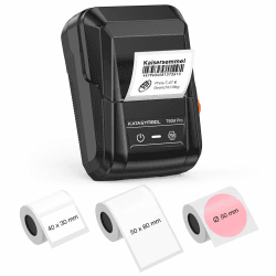 SUPVAN T50M Pro Bluetooth Etikettendrucker mit 3 Etiketten, Breite wasserfeste Etiketten, Vielseitige App mit 30 Schriftarten und über 700 Icons, Etikettiergerät für Einzelhandel, Büro, Organisation Drucker + 3 Etikett