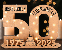 Giftota - 2025 Originelle 50 Geburtstag Geschenk Frauen & Männer - Geldgeschenke Geburtstag 50 mit LED Lichterkette Ständer - Holz-Schild Gästebuch - 50 Geburtstag Deko - Personalisierbares Geschenk 2025-50