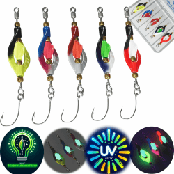 Njord Kalastus Double Spoon Forelle UV-Aktiv und Selbstleuchtend (4g) 5cm Twister Spinner Forelle | Forellen Spoon Set 5 Stück in Box | Forellenköder Set zum Forellen Angeln Forellen Köder