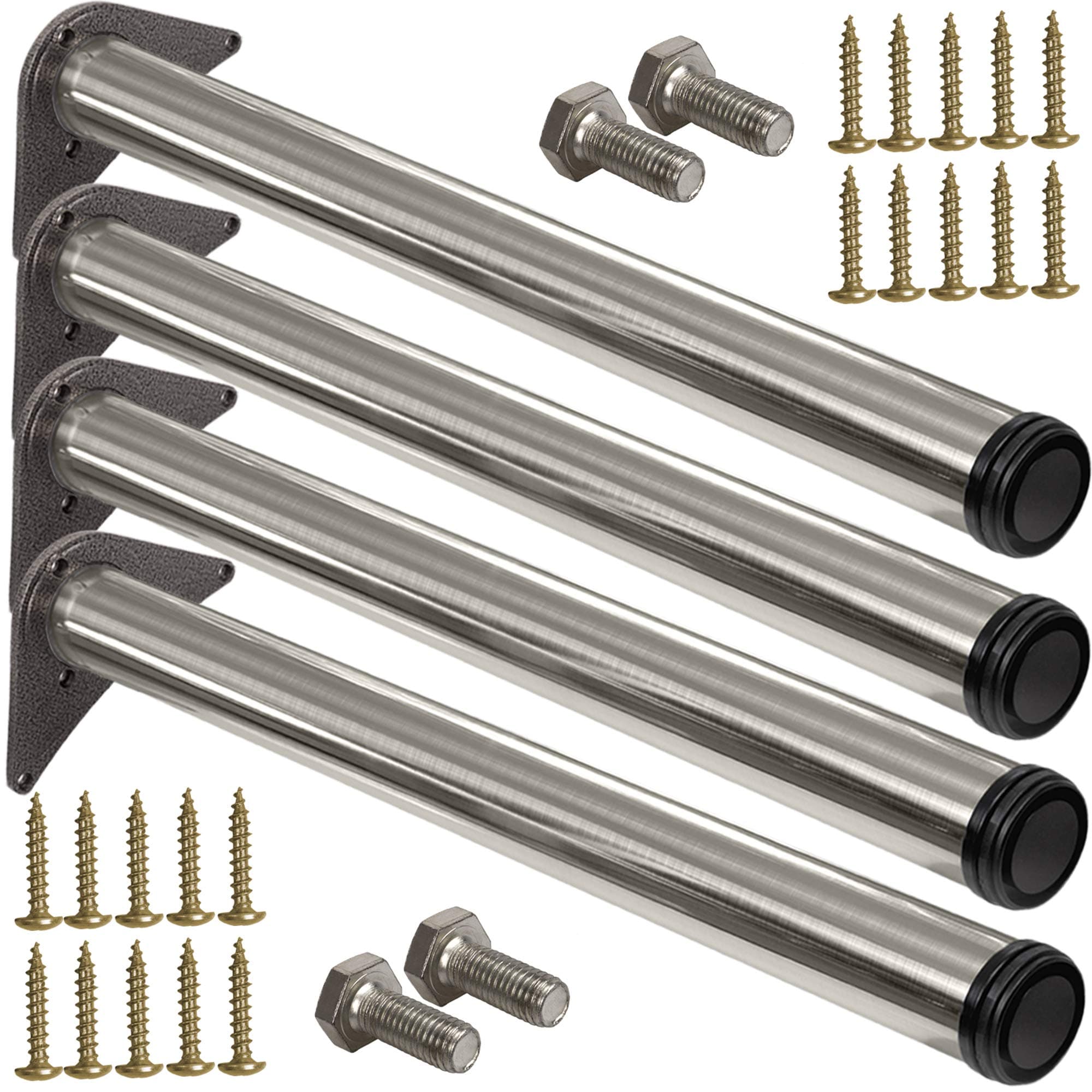 Stahlia 4 x Edelstahl Fi Tischfuß Ø60 mm Tischbeine Möbelfuß |Höhe 710 mm|höhenverstellbar + 30 mm|inkl. Befestigungsmaterial |Tischfuss Verstellfuß Möbel Fuß Füße | Höhe:710 mm Edelstahl-optik 4-er Set