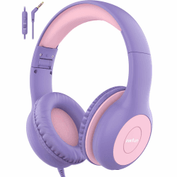 EarFun Kinder Kopfhörer, mit Kabel, 85/94dB Lautstärkenbegrenzer, Faltbare, Einstellbar, Stereo Sound, HD-Mikrofon, Audio-Sharing, Over Ear Kinderkopfhörer für Schule/Reise/PC, Lila 85dB/94dB Lila und Rosa