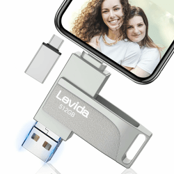 USB Stick 512GB für Phone,Levida Speicherstick,Photostick,Externer Speicher 4 in 1,Fotostick 3.0,Flash Drive für Handy,iOS,Android,Pad,Laptop,Pc(Mobile Memory,Automatic Photo Backup),Hellsilber 512 GB Hellsilber