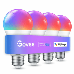Govee Smart Glühbirne E27, Farbwechsel mit Musiksynchronisation Lampe, 54 Szenen, 16 Millionen DIY-Farben, WiFi & Bluetooth LED Smart Bulb Funktionieren mit Alexa Google Assistant Heim-App, 4 Stück