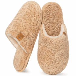 EverFoams Damen Scuff Hausschuhe Gemütlich Weiches Flauschiges Kunstalpaka Memoryschaum Leichte Rutschfeste Pantoffeln 40/41 EU Sand