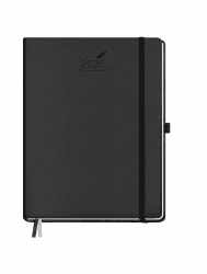 BEZEND Kalender 2025 Buchkalender ca.A4 28,5 x 21,5 cm | Terminplaner 2025 Wochenkalender 1 Woche 2 Seiten mit Monats-Register | Planer & Terminkalender A4 mit PU-Leder Hardcover - Schwarz Schwarz A4 21,5 x 28,5 cm