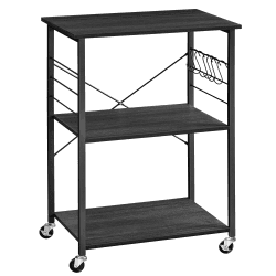 VASAGLE Küchenregal auf Rollen, Servierwagen mit 3 Ebenen, Küchenwagen, Mikrowellen-Regal, für Mini-Backofen, Toaster, Metallrahmen, mit 6 Haken, 40 x 60 x 89 cm, ebenholzfarben-schwarz KKS060B42 Ebenholzfarben + Schwarz 60B cm