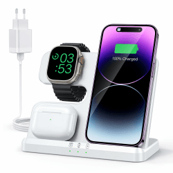 JARGOU 3 in 1 Kabelloses Ladegerät, Induktive Ladestation für Apple Watch und iPhone, Wireless Charger für iPhone 16 15 14 13 12 11 Pro Max, für Apple Watch 10/9/Ultra/8/7/6/SE/5/4/3/AirPods Pro 4 3 2 Weiß