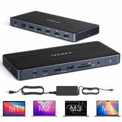 iVANKY 14-in-1 FusionDock Pro 1 MacBook Pro Docking Station USB C mit 150W Netzteil, 4K@60Hz Triple Monitore DisplayLink Dock, 3*HDMI, 96W PD, SD/TF für MacBook M1/M2/M3/M4 Mac Air/Pro, Lenovo, Dell Pro Mitternachtsblau