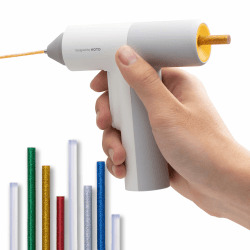 HOTO Akku Heißklebepistole Pro, Automatische Klebstoffausgabe, Mini Akku Klebepistole mit 40 Heißklebesticks, Heissklebepistole Kabellos für DIY Kunst, Handwerk & Schnelle Reparaturen im Haus Büro