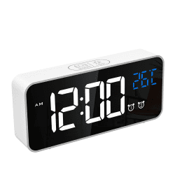 CHEREEKI Digitaler Wecker, LED Digitaluhr mit Temperaturanzeige Tragbarer Spiegelalarm Tischuhr mit 2 Alarmen 10 Alarmtöne USB Wiederaufladbar 4 Helligkeit und Lautstärke Regelbar, 12/24 Stunden Weiß
