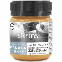 Steens Manuka Honey MGO 400 + - 225 g rein roher 100% zertifizierter UMF 13+ Manuka Honig - abgefüllt und versiegelt in Neuseeland - 225 g 225 ml (1er Pack)
