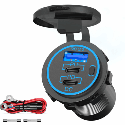 96W PD 3.0 USB C Steckdose 12V Einbau: Dual Typ C USB Dose Buchse Wasserdicht 12 Volt KFZ Zigarettenanzünder Adapter mit Schalter für Wohnmobil Auto Motorrad Boot LKW Wohnwagen 1-Pack