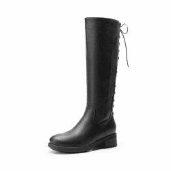 DREAM PAIRS Kniehohe Damenstiefel mit seitlichem Reißverschluss und Schnürung hinten 38.5 EU Schwarz Pu