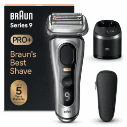 Braun Series 9 Pro+ Rasierer Herren Elektrisch, Elektrorasierer mit 5 Pro Rasierelementen, Langhaarschneider ProTrimmer & Reinigungsstation, 60 Min Laufzeit, Made in Germany, 9567cc, Silber mit Reinigungsstation Reiseetui - Silber