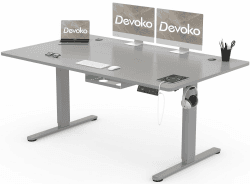 Devoko Höhenverstellbar Schreibtisch 160x80cm mit USB-A Ladeanschluss, Mobiler Elektrisch Computertisch mit Kabel Management Tray und 3-Funktions-Memory, Grau 160 x 80 cm Grau
