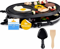 Raclette Set für 8 Personen - Grill oval - Mit Grillplatte & Crepes Funktion - Tischgrill inkl. Pfännchen & Schaber mit Steinplatte - (RUND) TK39393