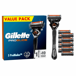 Gillette ProGlide Rasierer für Männer, 1 Nassrasierer Herren + 10 Ersatzklingen, entwickelt für eine gründliche Rasur, mit Gleitstreifen, Geschenk für Männer
