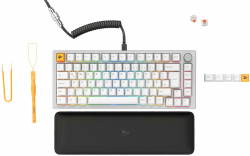 GLORIOUS Gaming GMMK PRO 75% – Modulares mechanisches Gaming-Keyboard, TKL, Grundgerüst 1,5 kg, voll anpassbar, Spiralkabel, Handgelenkablage, PBT-Tastenkappen, Deutsch QWERTZ Layout - Weiß Prebuilt Deutsch QWERTZ Weiß