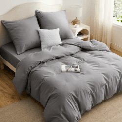 BEDSURE Bettwäsche 200x220 mit Spannbettlaken 4teilig Grau - ÖKO-TEX Bettwäsche-Sets Polyester Mikrofaser mit Reißverschluss, 1 Bettbezug 200x220 cm, 1 Spannbettlaken, 2 Kissenbezüge 80x80 cm 01 - Grau 200 x 220 cm mit Spannbettlaken
