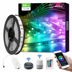 LE Smart LED Strip 5M Musik Sync,RGB 150 LEDs, LED Streifen Wifi, Wlan LED Band, Superhell Selbstklebend Lichtband, nur 2.4GHz Lichterkette mit Fernbedienung, Kompatibel mit Alexa, App, Google Home 5m Rgb Musik