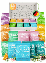 WALTZ 7 Original Duschbomben, 32 Stück Monatspackung Aromatherapie, Wellness Geschenkset für Frauen, Männer, Geburtstagsgeschenk Freundin, Weihnachtsgeschenke Kleinigkeiten, Wichtelgeschenk Idee 32 Stück & 8 Düfte