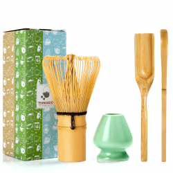 TEANAGOO Matcha Set| MatchaBesen| matcha zubehör,Matcha Schneebesen (Chasen), Bambusschaufel (Chashaku), Teelöffel, Grüner Celadon Schneebesenhalter,TG-I1, Das perfekte Set für die Zubereitung einer Celadon-grün
