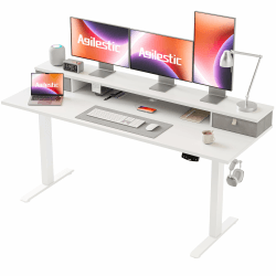 Agilestic Höhenverstellbarer Schreibtisch mit 2 Schubladen, 160 x 60 cm Stabiler Schreibtisch Höhenverstellbar Elektrisch, Ergonomischer Steh-Sitz Tisch Computertisch, Weiß Weiß 160 x 60 cm