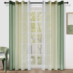 Topfinel Gardine mit Ösen Schlafzimmer Gardinen und Vorhänge Fenster Schals Vorhang Farbverlauf Olivergrün Ösengardinen 225 cm Lang Curtains for Living Room Sonnenschutz Outdoor Balkontür H225 x B140 cm (2er Pack) Grün