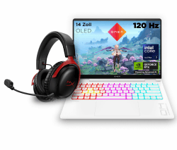 HP OMEN Transcend Gaming Laptop, 14 Zoll 2,8K OLED 120Hz, Intel Core Ultra 9 185H, 32 GB DDR5 RAM, 1 TB SSD, NVIDIA GeForce RTX 4070 (8GB), QWERTZ, Windows 11, Weiß inkl. HyperX Cloud III Wireless NVIDIA GeForce RTX 4070 inkl. HyperX Cloud III Wireless +