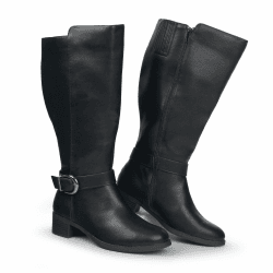 Hawkwell Kniehohe Damen-Stiefel mit extra breitem Waden-Ziehverschluss und seitlichem Reißverschluss 38 EU X-Weit Schwarz