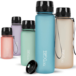 720°DGREE Trinkflasche 1l Sport “uberBottle“ softTouch +Sieb - BPA-Frei - Wasserflasche für Uni, Arbeit, Fitness, Fahrrad, Outdoor, Job - Sportflasche aus Tritan - Leicht, Stoßfest, Wiederverwendbar 1000 ml 13 Aqua Blue - Blau | Softtouch