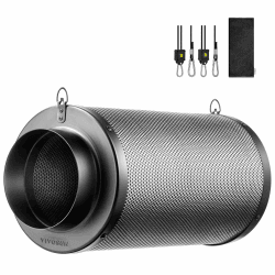 VIVOSUN 20cm Luftkohlefilter zur Geruchskontrolle mit australischer Aktivkohle für Rohrventilator, Growzelte, inklusive Vorfilter und umkehrbarem Flansch 20x 50cm Schwarz 27.9L x 20.3B x 50.8D cm Schwarz