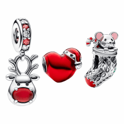 Feitery Compatible with Charms Pandora Kirschblüten Bead Charms für Damen Christmas Mouse and Reindeer Charm Set