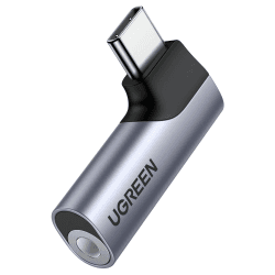 UGREEN USB C auf 3,5mm Klinke 90 Grad Winkel Adapter auf Klinke, Aux Kopfhörer Adapter mit DAC Chip kompatibel mit iphone16/16pro/16plus/16pro max, Galaxy S 24 Serie, iPad, Mac(Silber) Grau