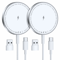 Mag-Safe Ladegerät für iPhone Ladestation: Magnet Wireless Charger Induktive Kabelloses Ladepad Kompatibel mit iPhone 16 15 14 13 12 und Air-Pods 3 2 Pro (Ohne Netzteil, 2 Stück) 2 Stück Weiß
