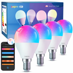 Lepro AI Smart Glühbirne BP1, G45 E14 LED Lampe Dimmbar 4.9W 470LM RGB+CCT, Große Sprachmodell mit Sprachsteuerung/Musik Sync, Kompatibel mit Alexa/Google, WiFi & Bluetooth, 4 Stück 4 AI Smart
