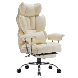 Efomao bürostuhl ergonomisch, PU Leder Chefsessel, bürostuhl 200 kg mit Fußstütze und Lendenwirbelstütze, Verstellbarer Stuhl mit hoher Rückenlehne, Beige De Beige