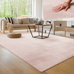 Paco Home Waschbarer Teppich Wohnzimmer Schlafzimmer Kurzflor rutschfest Flauschig Weich Moderne Einfarbige Muster, Grösse:80x150 cm, Farbe:Rosa 80 x 150 cm (Läufer) Blass Rosa