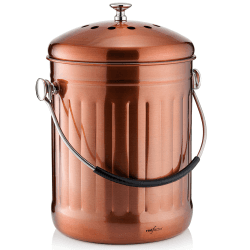 RED FACTOR Premium Kompostbehälter Küche Aus Edelstahl Geruchlos - Bio Mülleimer - Inklusive Kostenlosen Aktivkohlefiltern (Matt Kupfer, 5 Liter) Matt Kupfer 5 Liter