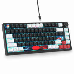 SOLIDEE Verkabelte Mechanische Gaming Tastatur,hot-swap-fähige mechanische Tastatur Gasket Struktur,RGB Hintergrundbeleuchtung,QWERTY 82 Tasten TKL Gaming Tastatur mit Drehknopf(82 White_Black) 82 White_Black/Red Switch