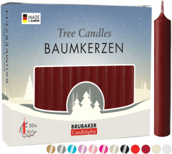 BRUBAKER 20er Pack Baumkerzen Wachs - Weihnachtskerzen Pyramidenkerzen Christbaumkerzen - Dunkelrot Dunkelrot 1 Packung