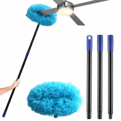 Staubwedel lang ausziehbar 135 cm, Staubwedel waschbar mit Verstellbarer Stange, Staubwedel Teleskop Duster für Decke, Deckenventilator, Spinnweben und Kronleuchter 135CM