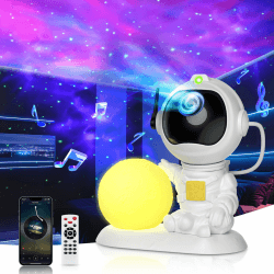VUENICEE Astronaut Sternenhimmel Projektor Kinder, Planetarium Projektor, Astronaut Projektor mit Fernbedienung/Timer/Bluetooth/Musik Lautsprecher, Perfekt Geschenk für Kinder und Erwachsene Bluetooth+Runder Mond