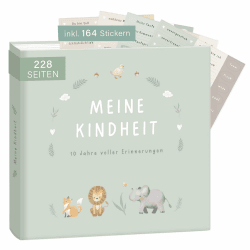 mintkind® "Meine Kindheit" Erinnerungsalbum Salbei + Sticker Set I deine ersten 10 Jahre I Fotoalbum Kinder Geschenke zur Geburt Babybuch zum Eintragen Tagebuch Kinder Album Erinnerungsbuch Kind mit Stickerset Salbei