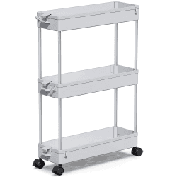 SPACEKEEPER Küchenwagen mit 3 Ebenen, Schmale Rollwagen Nischenregal auf Rollen, platzsparendes Badregal und Küchenregal für Küche Büro Bad, 40x13x61cm,Grau