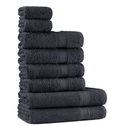 Tuiste Handtücher Set |%100 Baumwolle, 8 Teilig | 2X Badetücher Set, 4X Handtücher, 2X Gästetücher | Weich und Saugstark | Farbe : Anthrazit Grau 2 Badetücher + 4 Handtücher + 2 Gästetücher Anthrazit Grau