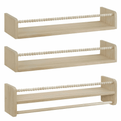 WOLTU 3er Set Kinder Bücherregal Wand, 60cm Wandregal Kinderzimmer, aus Massivholz, Hängeregal Schweberegal Kinderregal, Montessori Regal, für Bücher Spielzeug 60 x 15 x 14 cm